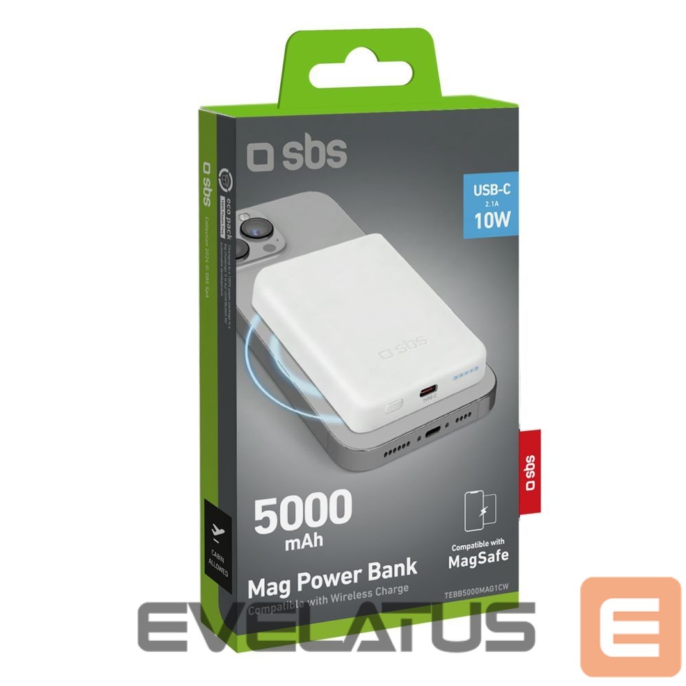 Väline aku SBS Powerbank SBS TEBB5000MAG1CW 5000 mAh USB-C, MagSafe compatible - white