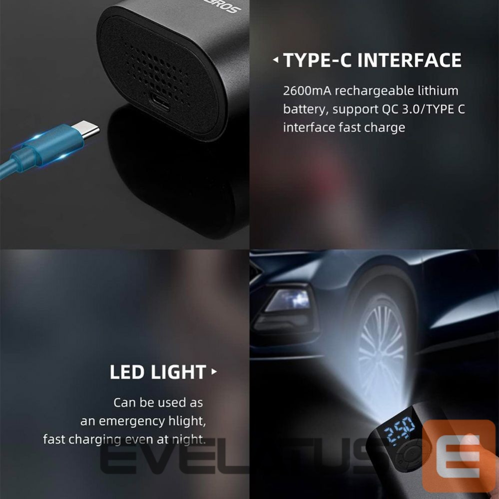 Bicycle accessory Rockbros Rockbros 42720001001 Electric Bike Pump with LED Display + USB-C - USB-A Cable - Black