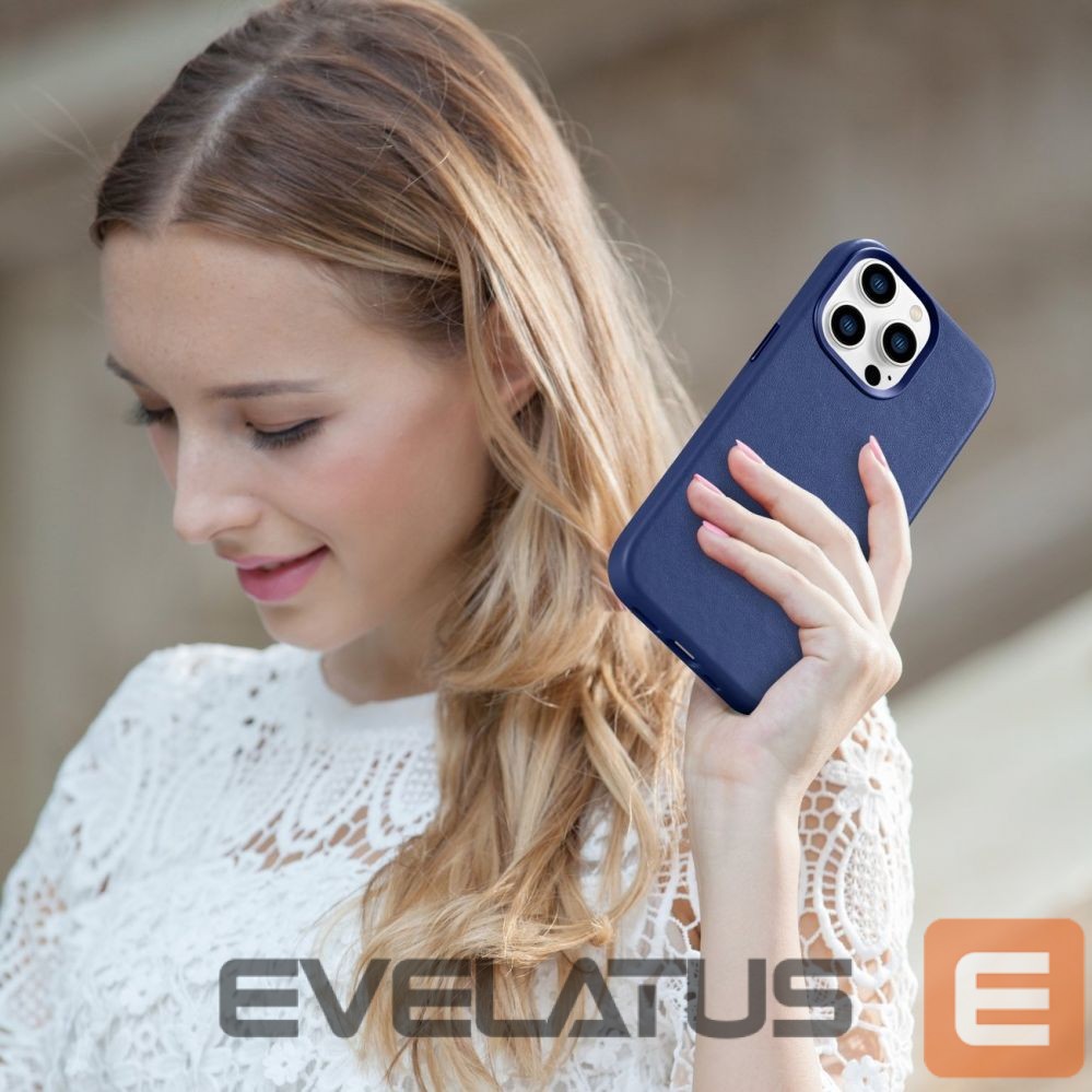 Aizmugurējais vāciņš iCarer iCarer Case Leather Cover Genuine Leather Case for iPhone 14 Pro Max blue (WMI14220708-BU) (MagSafe compatible)