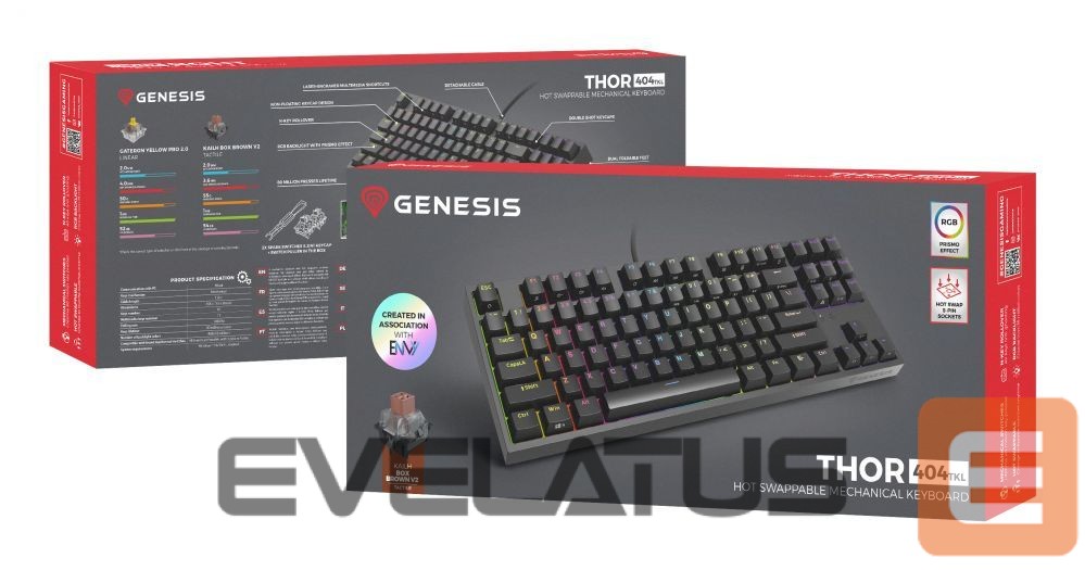 Computer keyboard Genesis Mechanical Gaming Keyboard THOR 404 TKL RGB Mechanical Gaming Keyboard Wired US Kailh Box Brown V2 USB Type-A 1005 g
