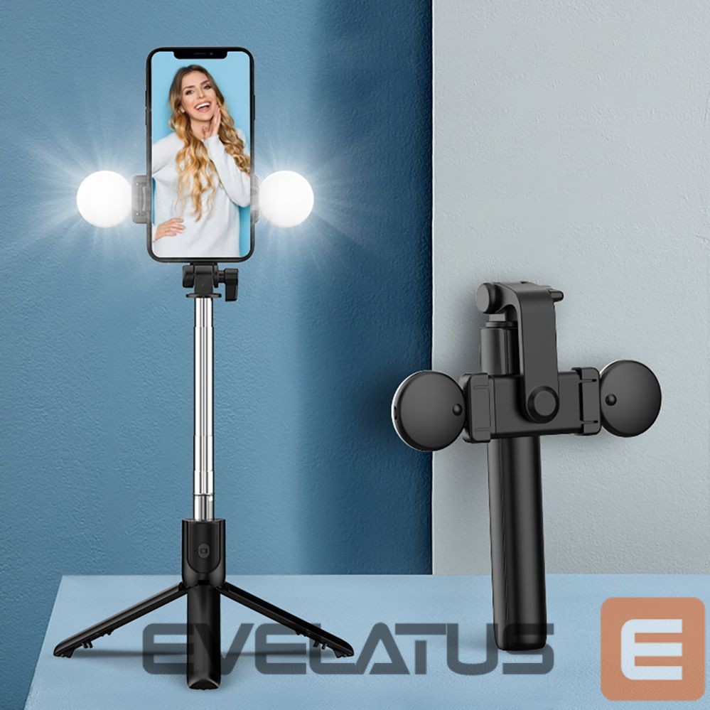 Kaameratarvik Hurtel Selfie stick WR1YXS telescopic tripod 0.71m with round lamp - black