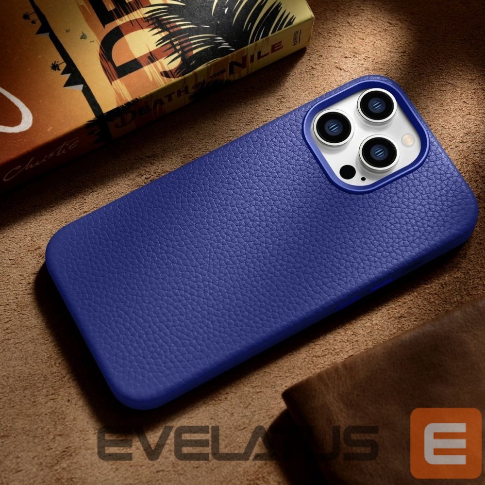 Tagakaaned iCarer iCarer Litchi Premium Leather Case iPhone 14 Pro Magnetic Leather Case with MagSafe Dark Blue (WMI14220710-DB)