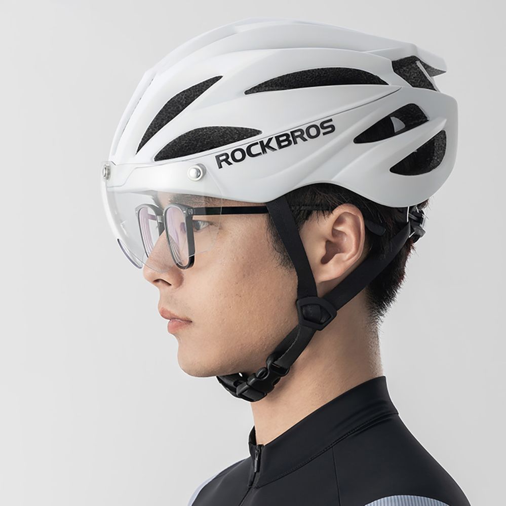 Bicycle accessory Rockbros Rockbros Bike Helmet with Visor, Detachable UV Goggles, Unisex, Glossy - White