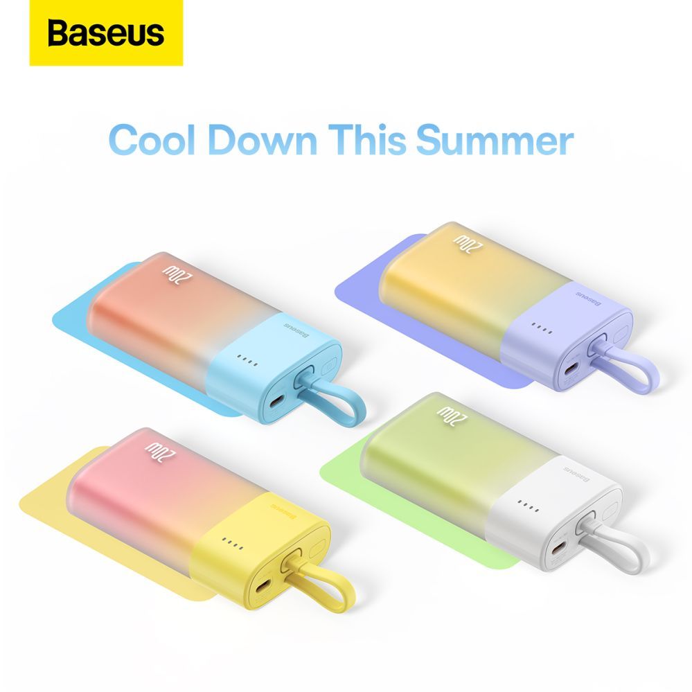 Väline aku Baseus Baseus Popsicle 5200mAh 20W Powerbank with Built-in Lightning Cable (+ White Baseus Simple USB-C - USB-C 60W/20V/3A/30cm Cable) - Blue-Orange