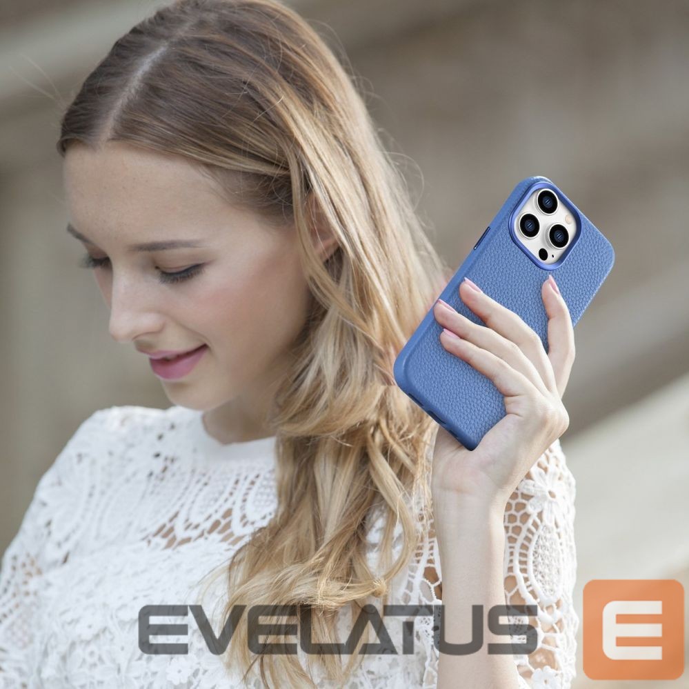 Tagakaaned iCarer iCarer Litchi Premium Leather Case iPhone 14 Pro Magnetic Leather Case with MagSafe Light Blue (WMI14220710-LB)