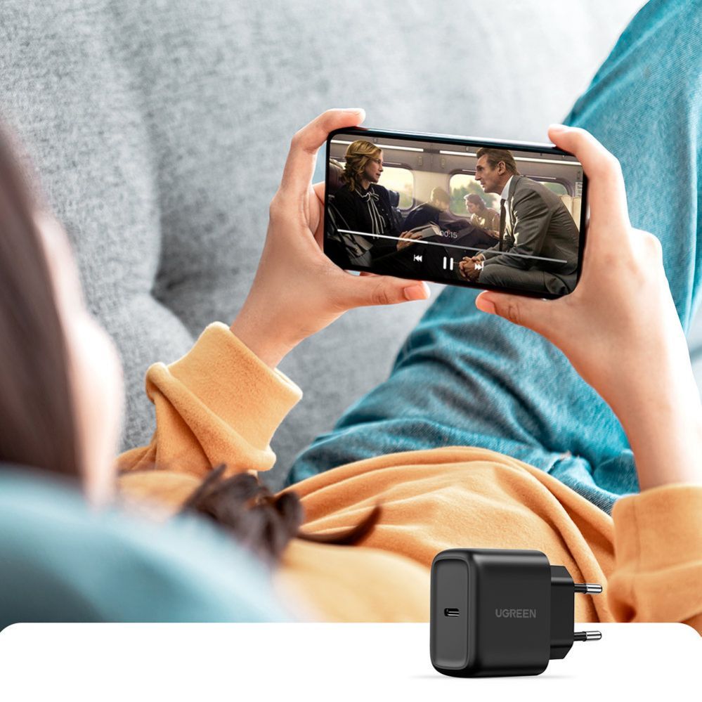 Adapteris Ugreen USB Type C charger 25W Power Delivery + USB Type C cable 2m (50581) Black