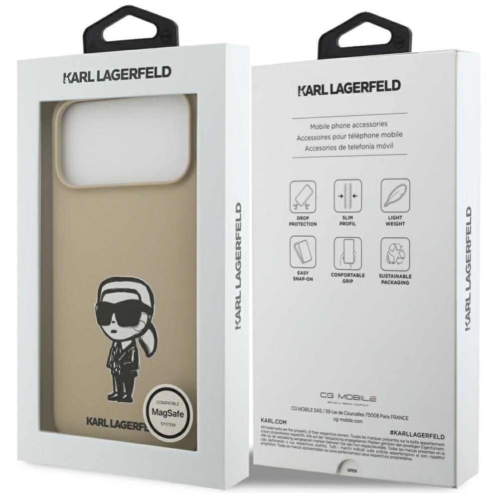 Tagakaaned Karl Lagerfeld Apple iPhone 17 Pro Max MagSafe case compatible Silicone W/ KL Sketch & Logo Brown