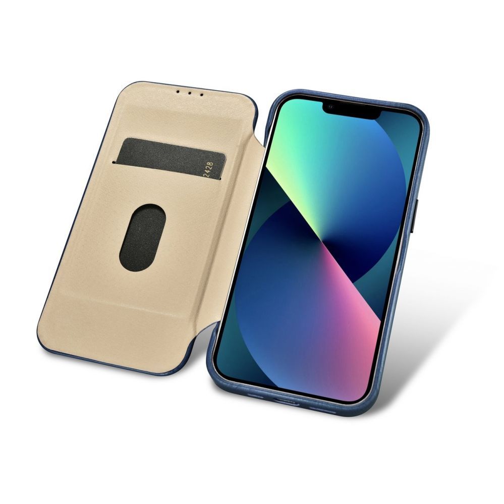 Tagakaaned iCarer iCarer CE Oil Wax Premium Leather Folio Case iPhone 14 Plus magnetic flip case MagSafe blue (AKI14220707-BU)