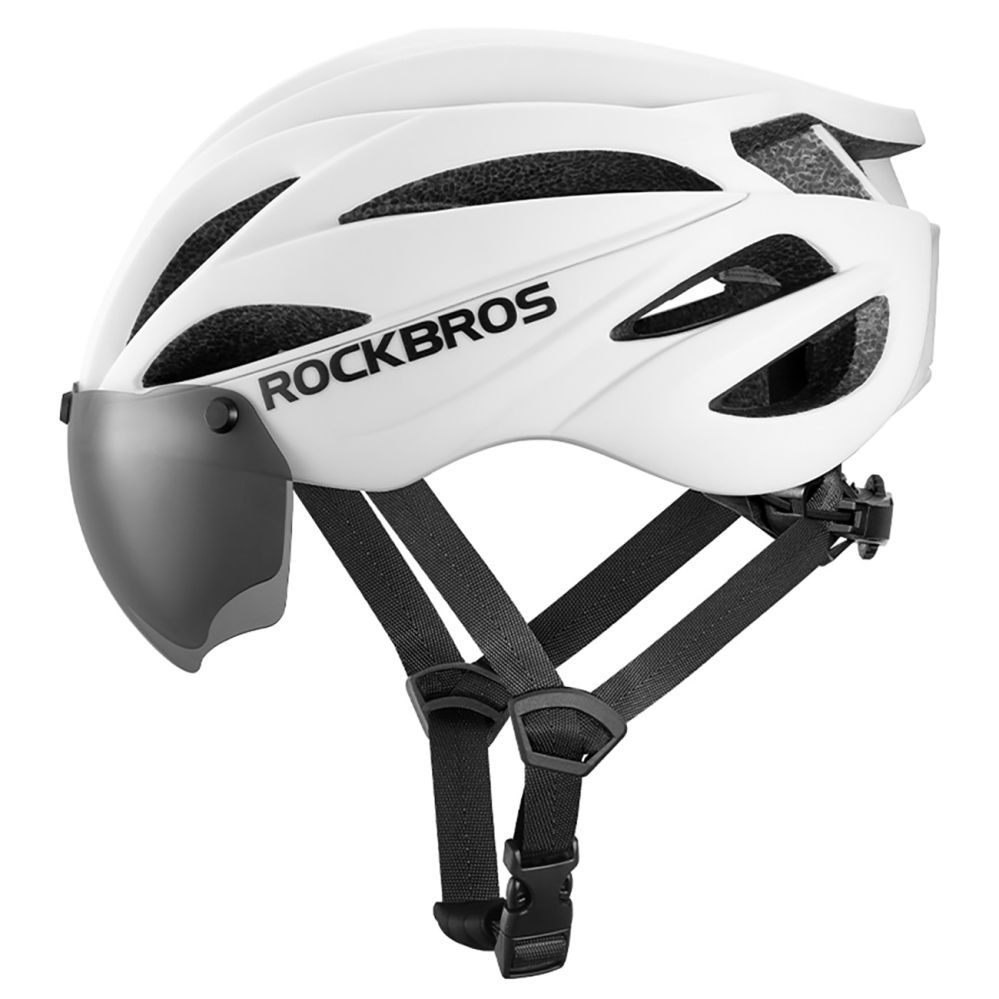 Bicycle accessory Rockbros Rockbros Bike Helmet with Visor, Detachable UV Goggles, Unisex, Glossy - White