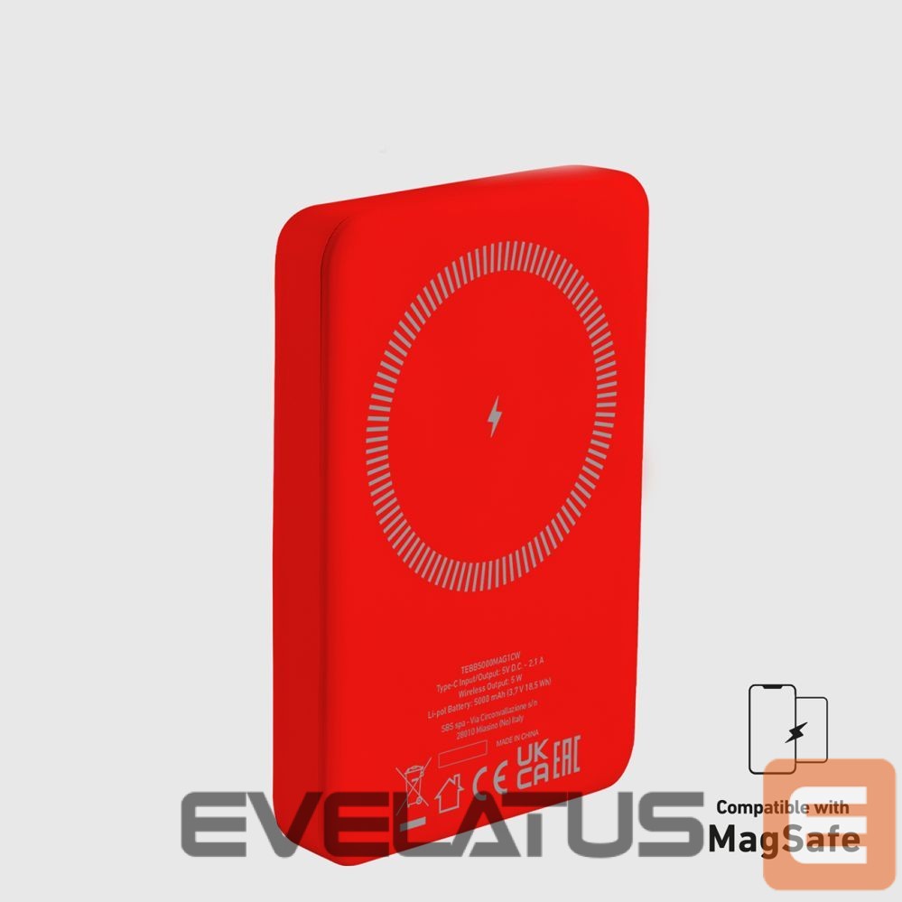 Väline aku SBS Powerbank SBS TEBB5000MAG1CR 5000 mAh compatible with MagSafe - red