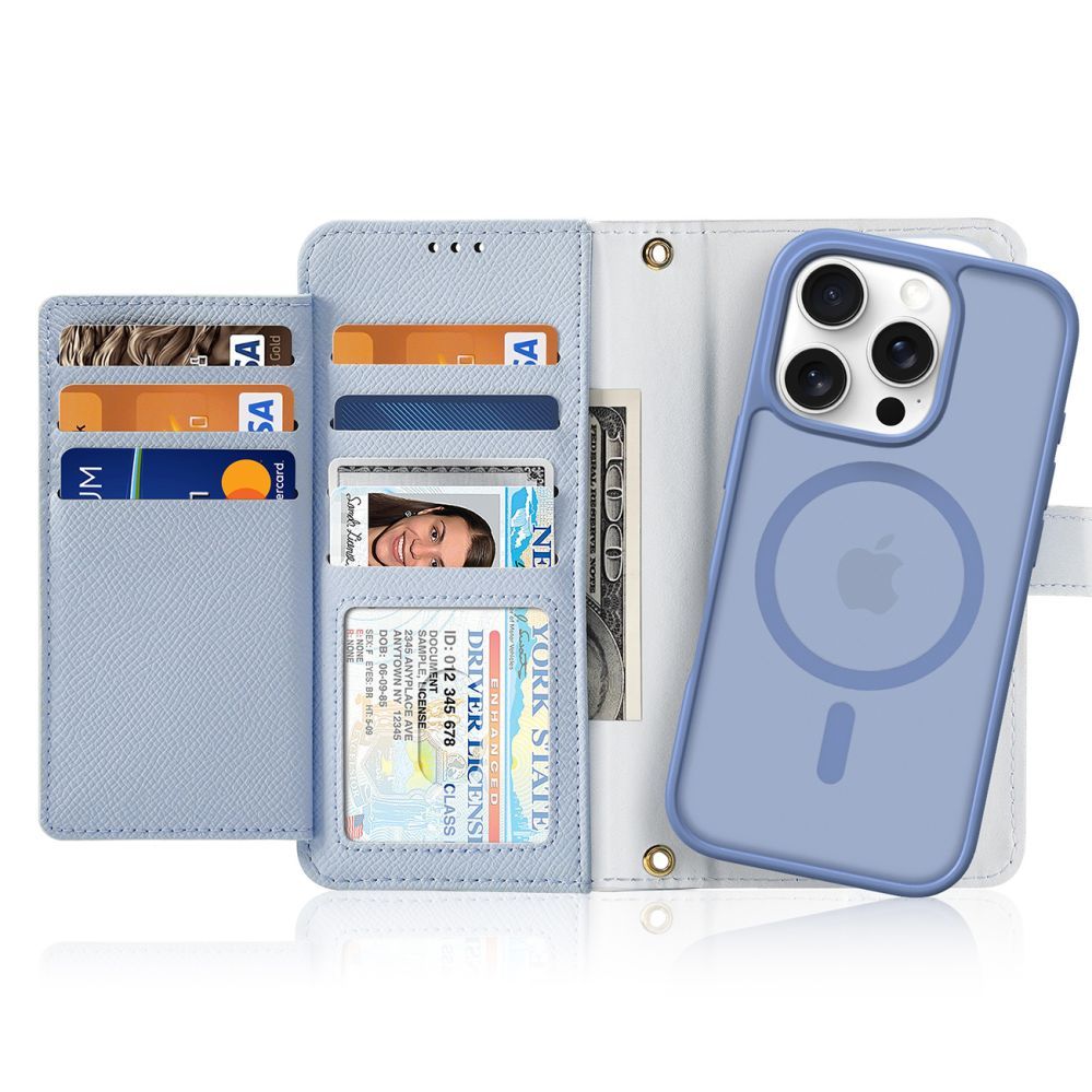 Tagakaaned Dux Ducis Dux Ducis Lawa iPhone 16 Pro Leather Case with Detachable Magnetic Wallet - Blue