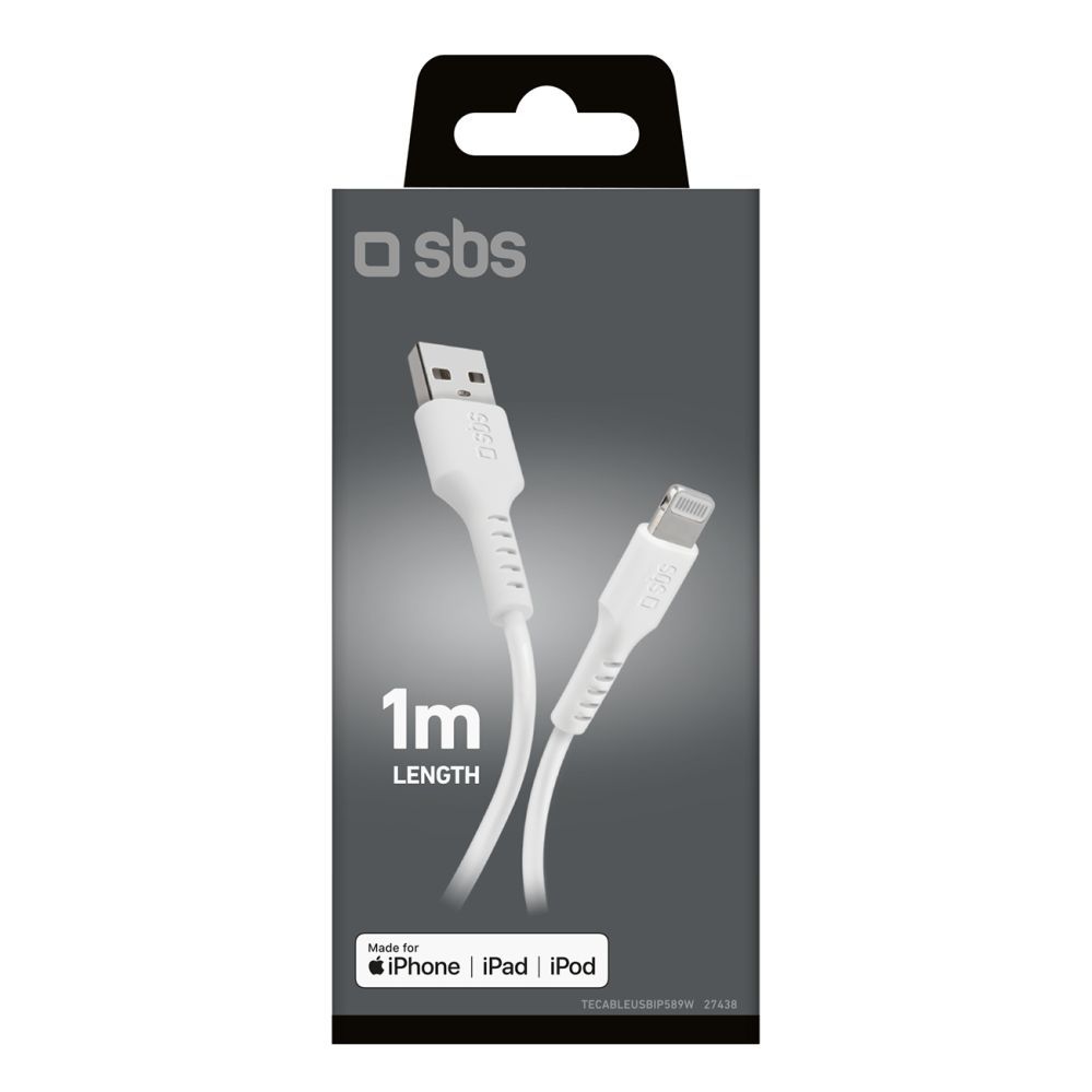 Kabelis SBS SBS TECABLEUSBIP589W USB-A - Lightning Cable - White