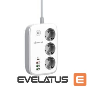 Koduelektroonika Tellur  Smart WiFi Power Strip 3 Outlets, PD30W, QC18W, 2xUSB 2.4A 2500W 10A 2m 