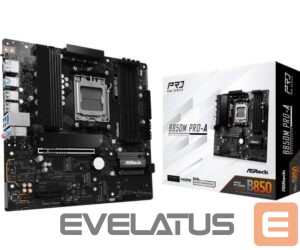 Pamatplate AMD procesorsiem Asrock  Mainboard||AMD B850|SAM5|Micro-ATX|Memory DDR5|Memory slots 4|1xPCI-Express 4.0 4x	|1xPCI-Express 5.0 16x|1xM.2|1xHDMI|1xDisplayPort|1xAudio-In|1xAudio-Out|1xMicrophone|4xUSB 2.0|3xUSB 3.2|1xUSB-C|1xRJ45|B850MPRO-A 