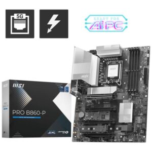 Материнская плата для процессоров Intel MSI  Mainboard||Intel B860 Express|LGA1851|ATX|Memory DDR5|Memory slots 4|4xPCI-Express 16x|1xHDMI|1xDisplayPort|1xAudio-In|1xAudio-Out|1xMicrophone|4xUSB 2.0|2xUSB 3.0|2xUSB 3.2|1xUSB-C w/Thunderbolt|1xRJ45|PROB860-P 