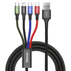 Cable Baseus  Baseus cable USB cable 4in1 Lightning / 2x USB Type C / micro USB in nylon braid 3.5A 1.2m black (CA1T4-B01) 