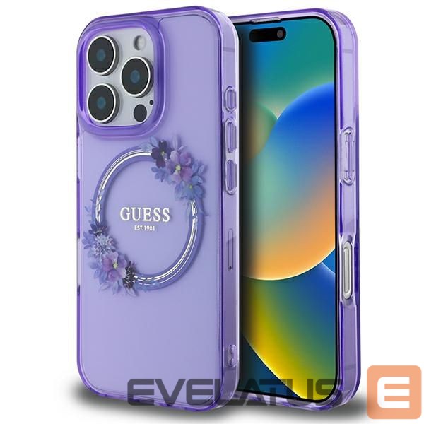 Other Phone Accessory Guess Guess IML Flowers Wreath MagSafe iPhone 16 Pro Case - Purple
