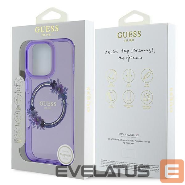 Other Phone Accessory Guess Guess IML Flowers Wreath MagSafe iPhone 16 Pro Case - Purple