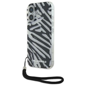 Other Phone Accessory Karl Lagerfeld  Karl Lagerfeld IML Zebra Pattern & Cord iPhone 16 Case - Black 