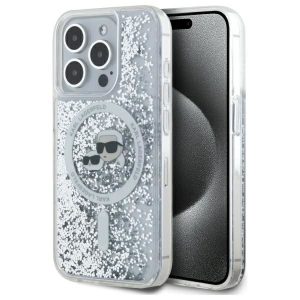Other Phone Accessory Karl Lagerfeld  Karl Lagerfeld Liquid Glitter Karl & Choupette Head Magsafe iPhone 15 Pro Case - Clear 