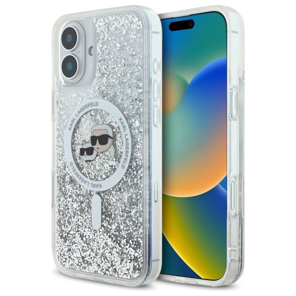 Other Phone Accessory Karl Lagerfeld Karl Lagerfeld Liquid Glitter Karl & Choupette Head Magsafe iPhone 16 Plus Case - Clear