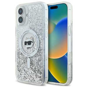 Other Phone Accessory Karl Lagerfeld  Karl Lagerfeld Liquid Glitter Choupette Head Magsafe iPhone 16 Case - Clear 