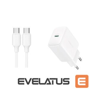 Adapteris Joyroom  Joyroom JR-TCF20 USB-C PD 20W network charger - white + USB-C / USB-C cable 1m 