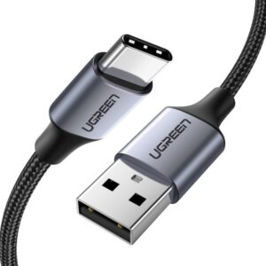 Kabelis Ugreen  60126 USB-A / USB-C QC 3.0 3A 1m Cable Black Grey