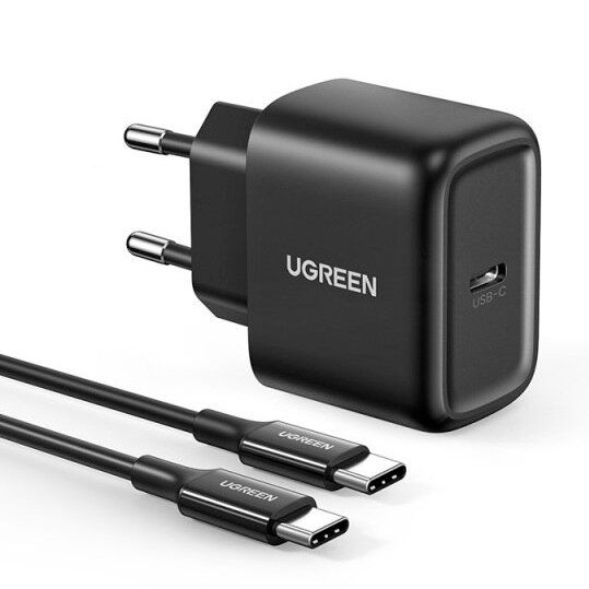 Adapteris Ugreen USB Type C charger 25W Power Delivery + USB Type C cable 2m (50581) Black