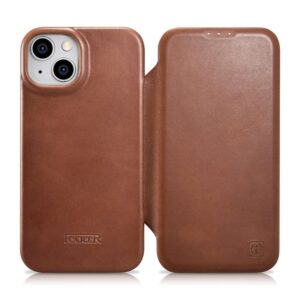 Aizmugurējais vāciņš iCarer  iCarer CE Oil Wax Premium Leather Folio Case iPhone 14 Plus magnetic flip case MagSafe brown (AKI14220707-BN) 