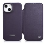 Back panel cover iCarer  iCarer CE Premium Leather Folio Case iPhone 14 Plus Magnetic Flip Leather Folio Case MagSafe Dark Purple (WMI14220715-DP) 