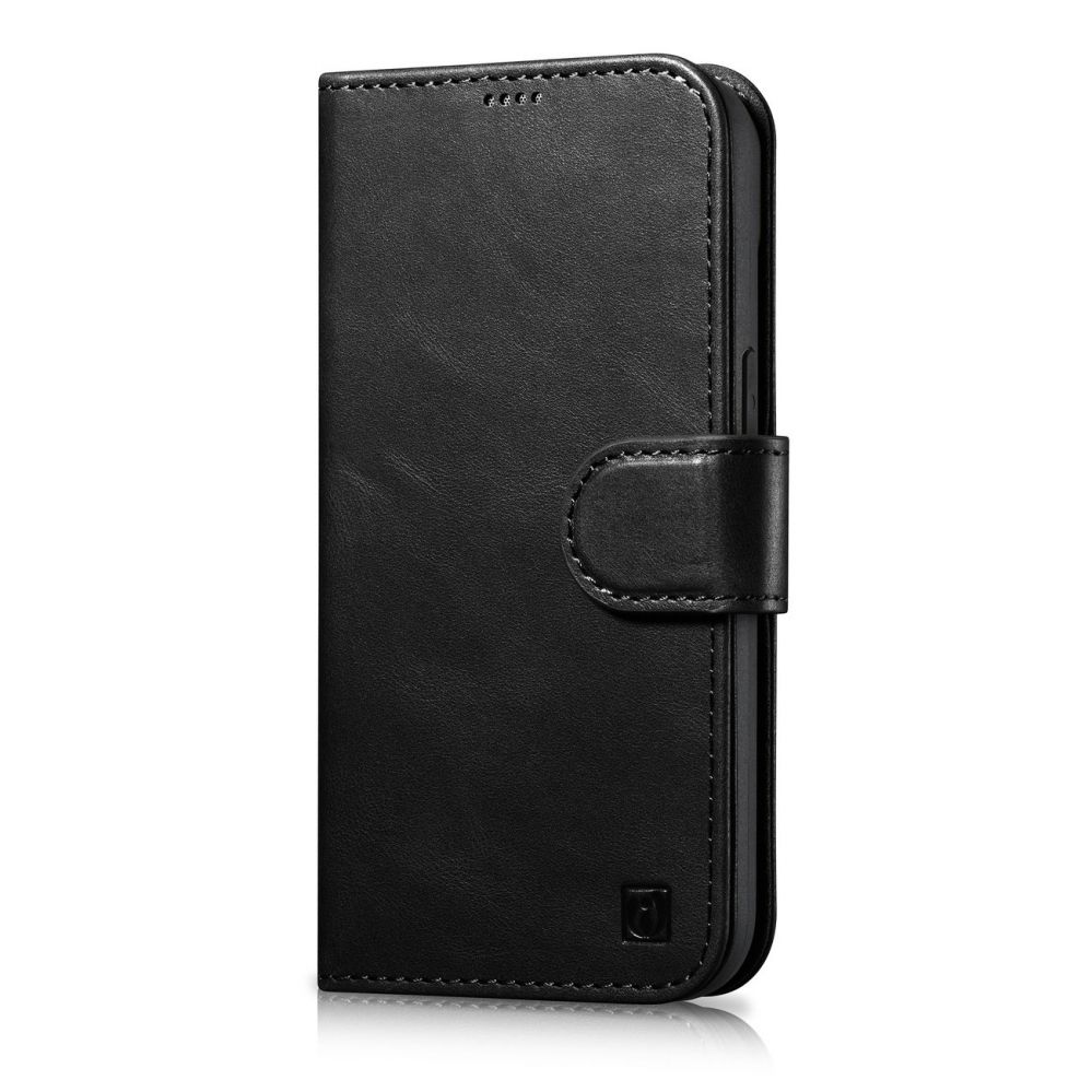 Tagakaaned iCarer - iCarer Oil Wax Wallet Case 2in1 Case iPhone 14 Leather Flip Cover Anti-RFID black (WMI14220721-BK)