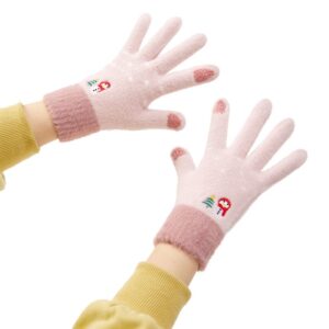 Jalgratta tarvik Hurtel  Women's winter telephone gloves with a snowman and a Christmas tree - pink 