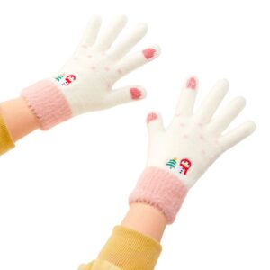 Jalgratta tarvik Hurtel  Women's winter telephone gloves with a snowman and a Christmas tree - white and pink 