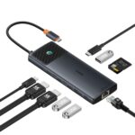 Другой аксессуар для компьютера Baseus  HUB 10in1 Baseus Metal Gleam Series USB-C to USB-C PD / USB-C / 3x USB-A / 2x HDMI / RJ-45 / SD / TF - black 