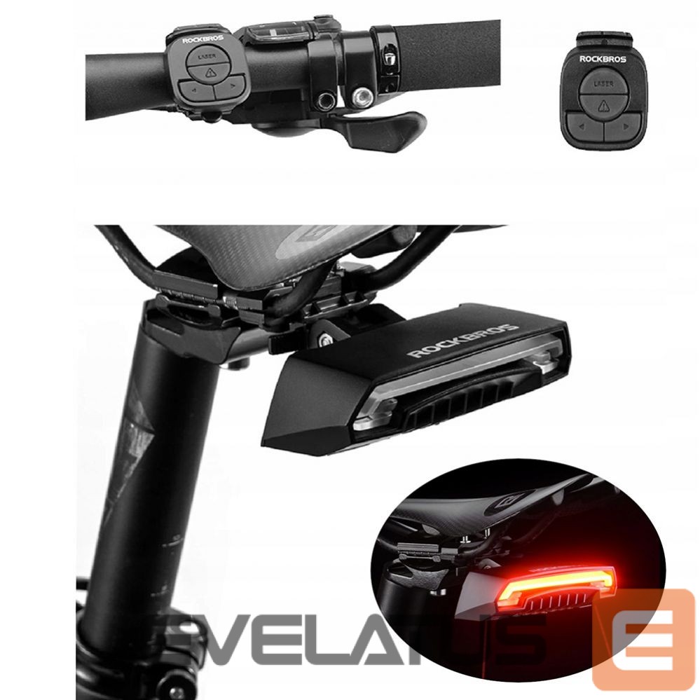 Jalgratta tarvik Rockbros Rockbros LKWD-R1 Rear Bike Light with Laser and Remote Control + Micro USB - USB-A Cable - Black