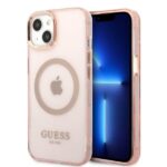 Tagakaaned Guess  Guess Gold Outline Translucent MagSafe case for iPhone 13 - pink 