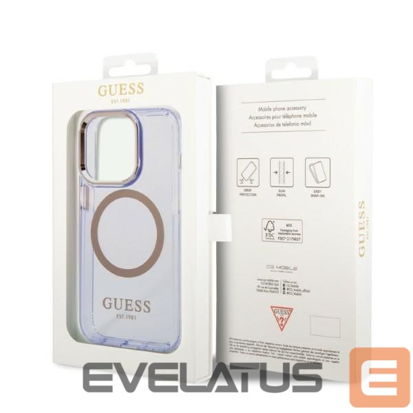 Back panel cover Guess Guess Gold Outline Translucent MagSafe Case for iPhone 14 Pro Max 6.7" - Purple