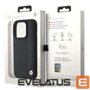 Back panel cover BMW  BMW Leather Textured & Stripe iPhone 15 Pro Max Case - Black 