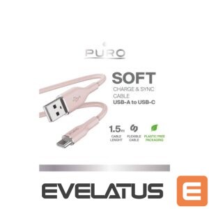 Kabelis Puro Elektrik  Puro Soft USB-A - USB-C Cable 1.5m - Pink 