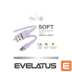 Kabelis Puro Elektrik  Puro Soft USB-A - USB-C Cable 1.5m - Purple 