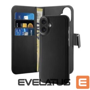 Nugarėlės dėklai Puro  Puro Wallet Detachable MagSafe 2in1 PU Leather Case with Flap and Wallet for iPhone 16 Plus - Black 