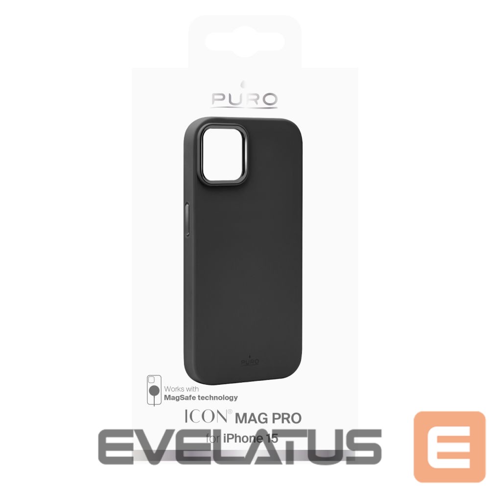 Back panel cover Puro Puro Icon Mag Pro MagSafe Silicone Case for iPhone 15 - Black