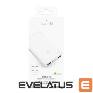 Ārējais akumulators Puro Elektrik  Powerbank Puro White 10000mAh 12W 2xUSB-A + USB-C - white 