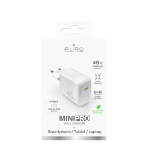 Adapteris Puro Elektrik  Puro Super Mini 45W PD GaN USB-C Wall Charger - White 
