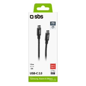 Kabelis SBS  SBS TECABLETCC20BK USB-C Cable - USB-C 25W Power Delivery 1.5m - Gray 