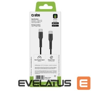 Kabelis SBS  SBS TECABLETCC3M USB-C - USB-C 3m Cable - Black 