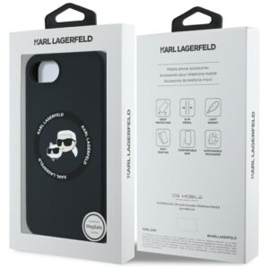 Nugarėlės dėklai Karl Lagerfeld  Karl Lagerfeld Liquid Silicone Karl & Choupette Heads Case with MagSafe for iPhone 16e - Black 