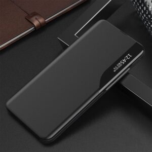 Aizmugurējais vāciņš Hurtel  Eco Leather View Case elegant case with flap and stand for iPhone 16e - black 