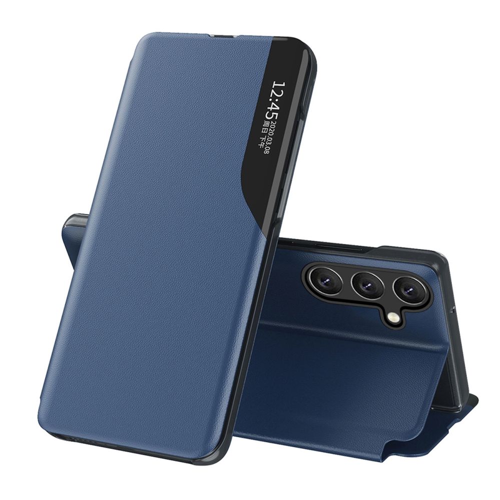 Aizmugurējais vāciņš Hurtel Eco Leather View Case elegant case with flap and stand for Samsung Galaxy S25 Edge - blue